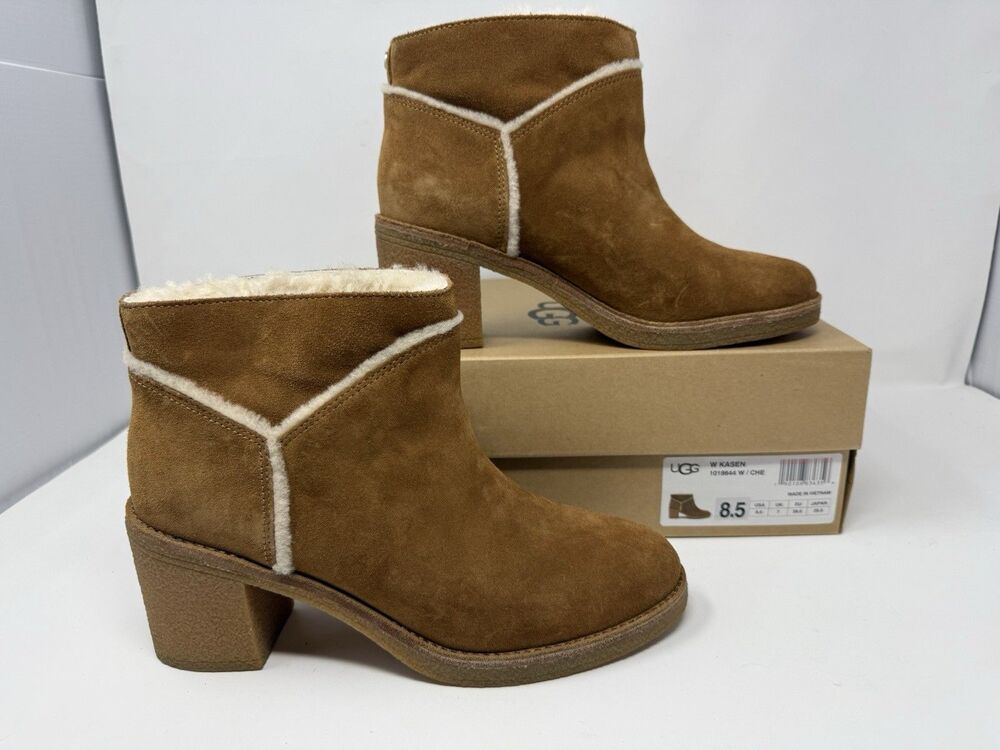 UGG Kasen Chestnut Suede Shearling Ankle Boots Womens 8.5